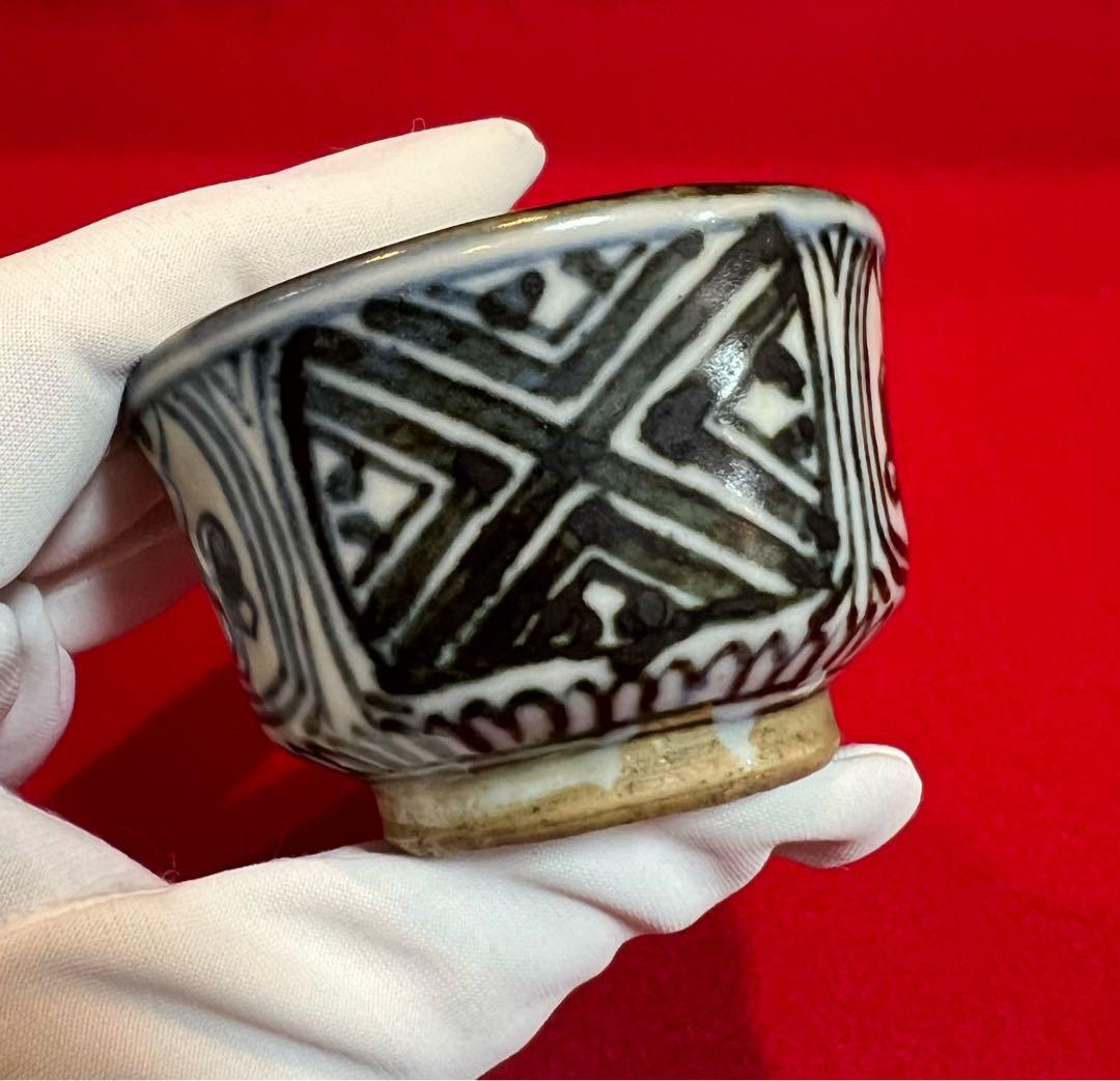 骨董品 時代物 青花 染付 安南盃 酒盃 箱付き 茶道具