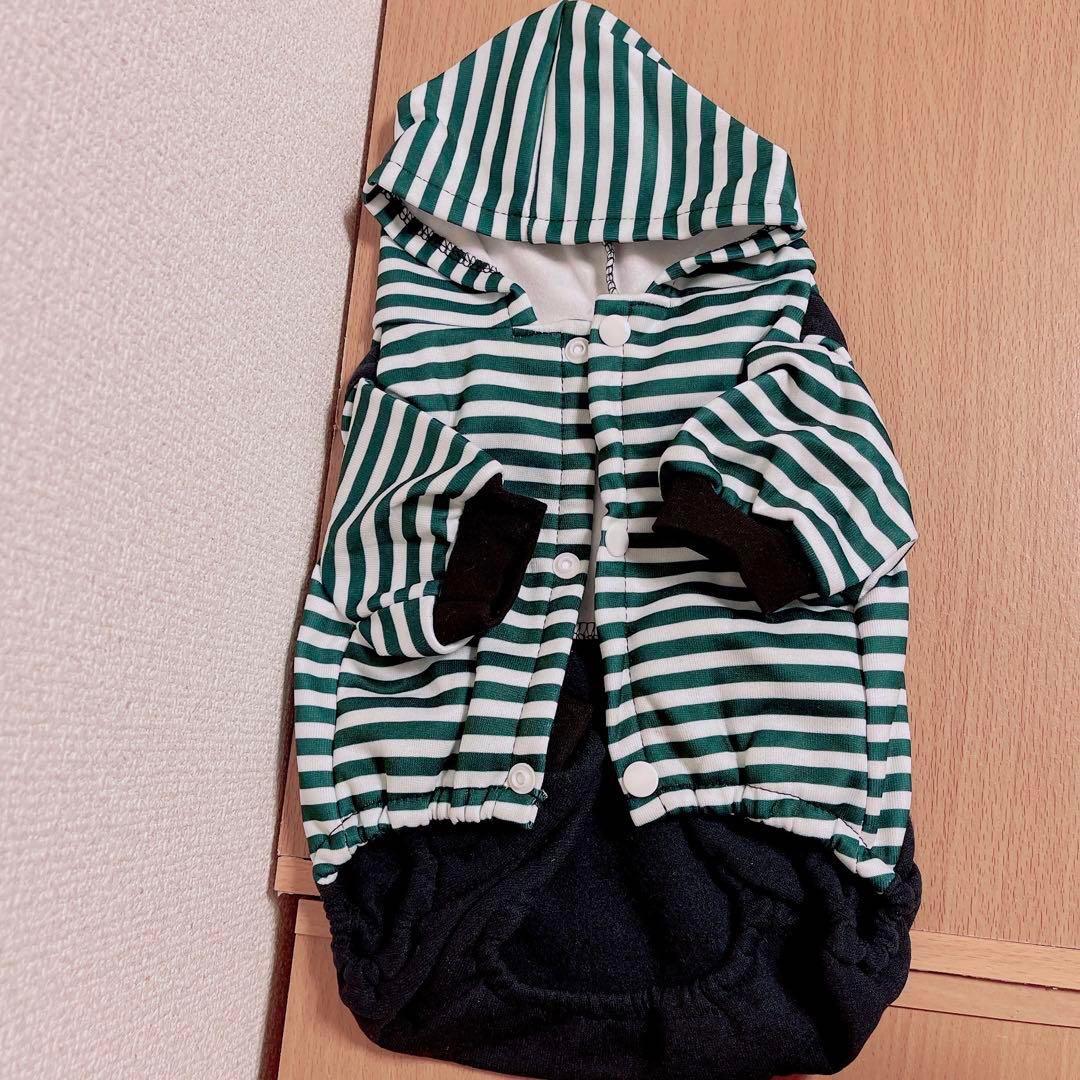 ドッグウェア パーカー 冬服 厚手 防寒 保温 犬服 ロンパース ボーダー柄
