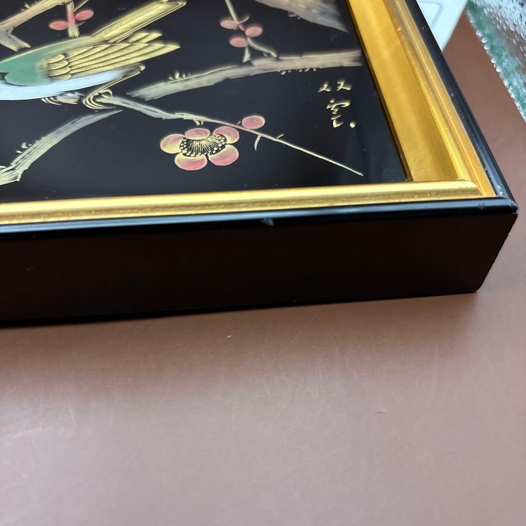 輪島塗パネル　藤八屋　奥田漆器店　漆師　ウグイス？　梅
