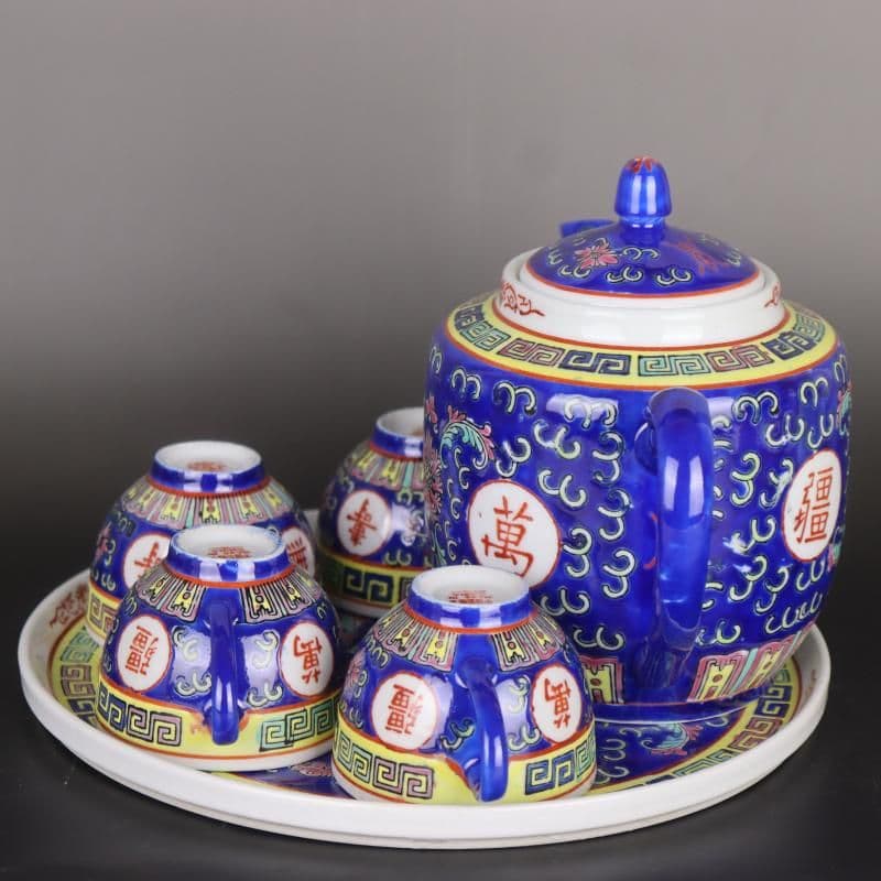 中国 景徳鎮「萬壽無疆」蓋付き スープ鉢　シュガーポット　大鉢 茶釜