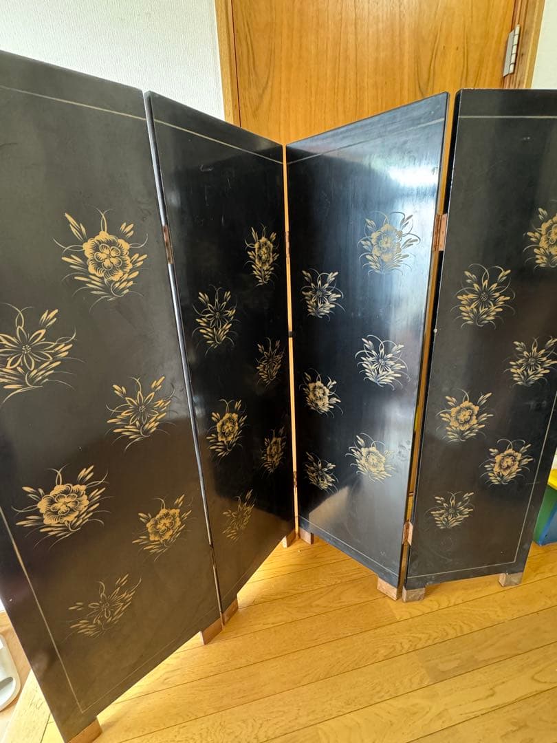 中国骨董　螺鈿細工　四曲屏風　衝立　アンティーク