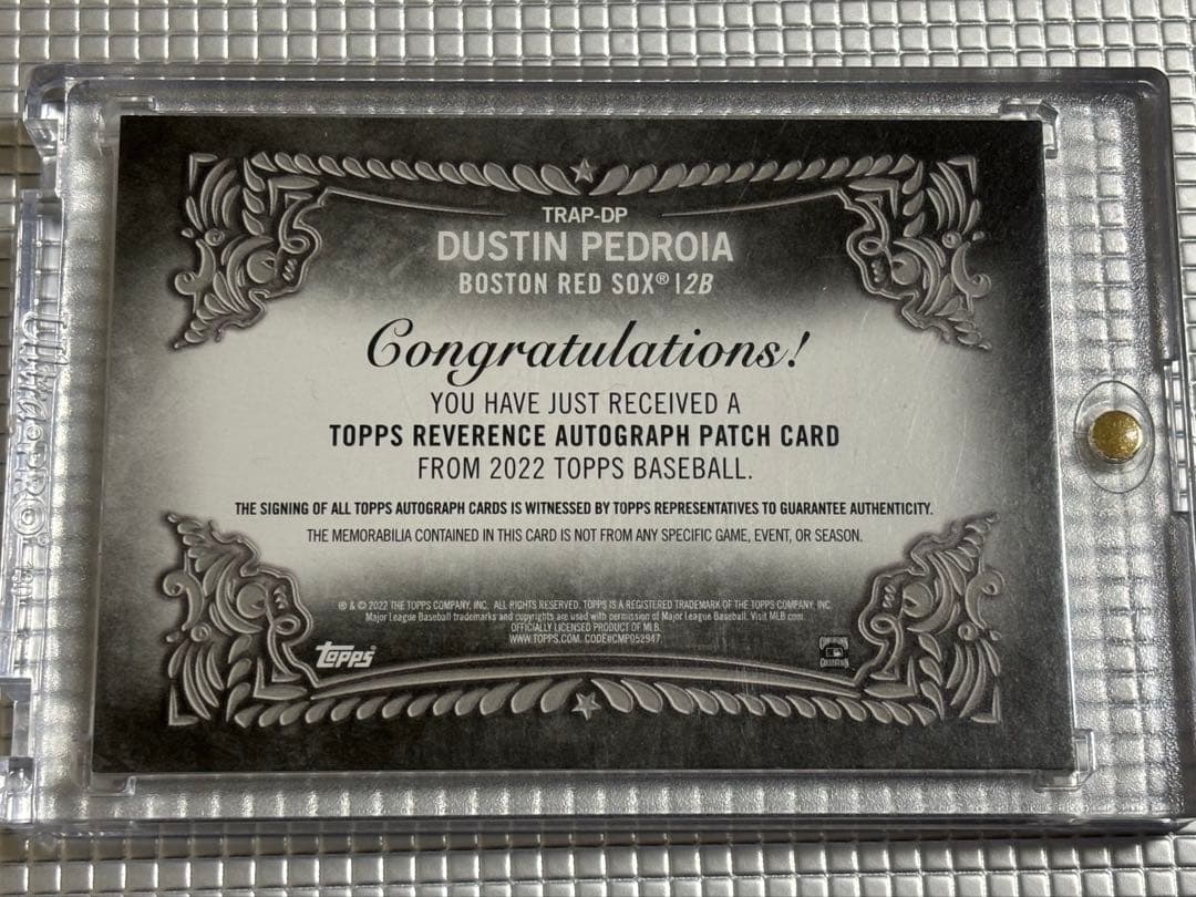 スポーツ選手 Dustin Pedroia 1/1 Autograph Patch