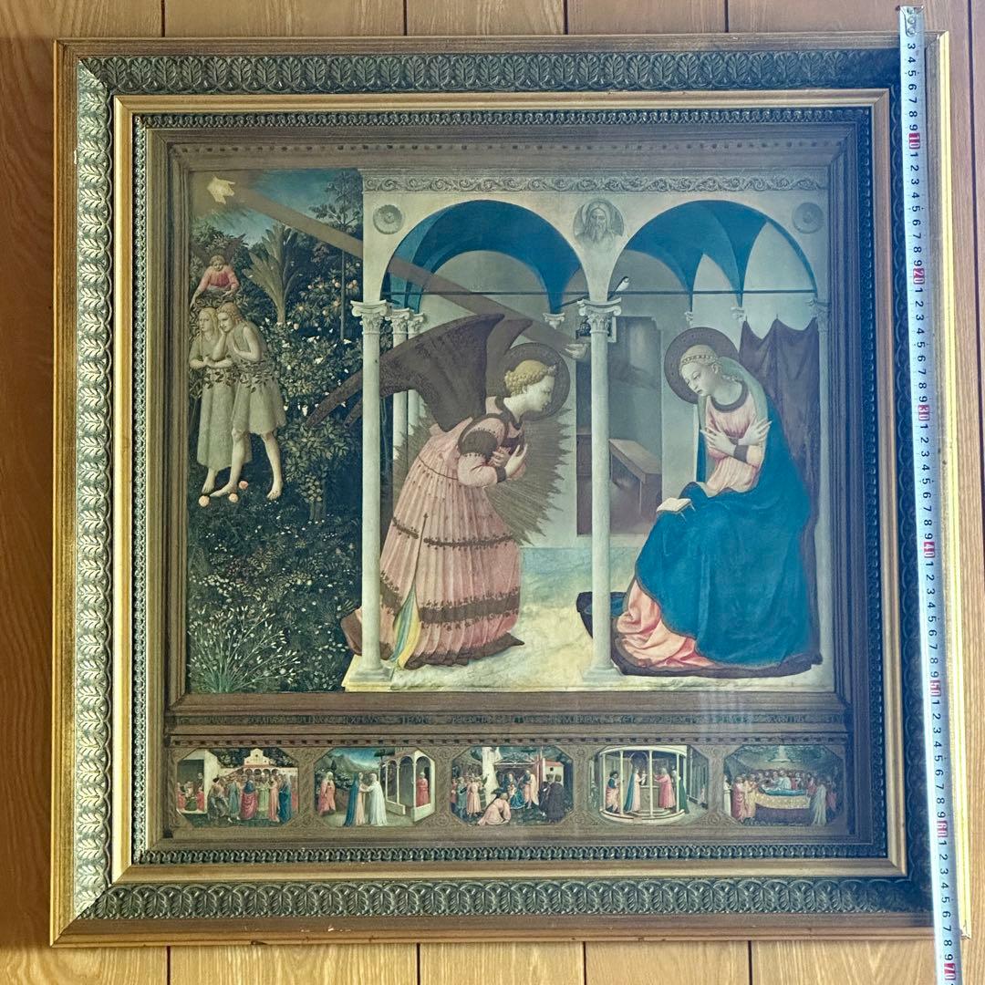 キリスト教美術 絵画 額縁 アンティーク 66.5×67cm 骨董品