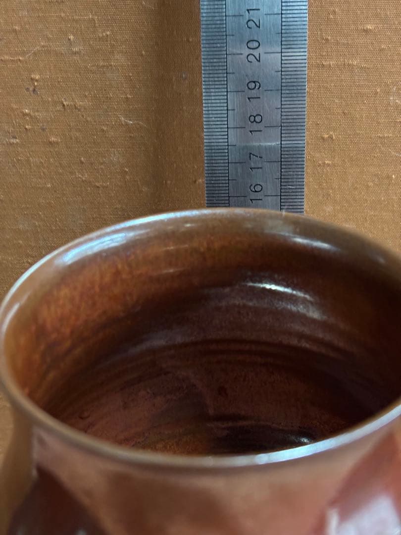 河井寛次郎作柿鉄釉足付大杯　検森の春の土　一点物