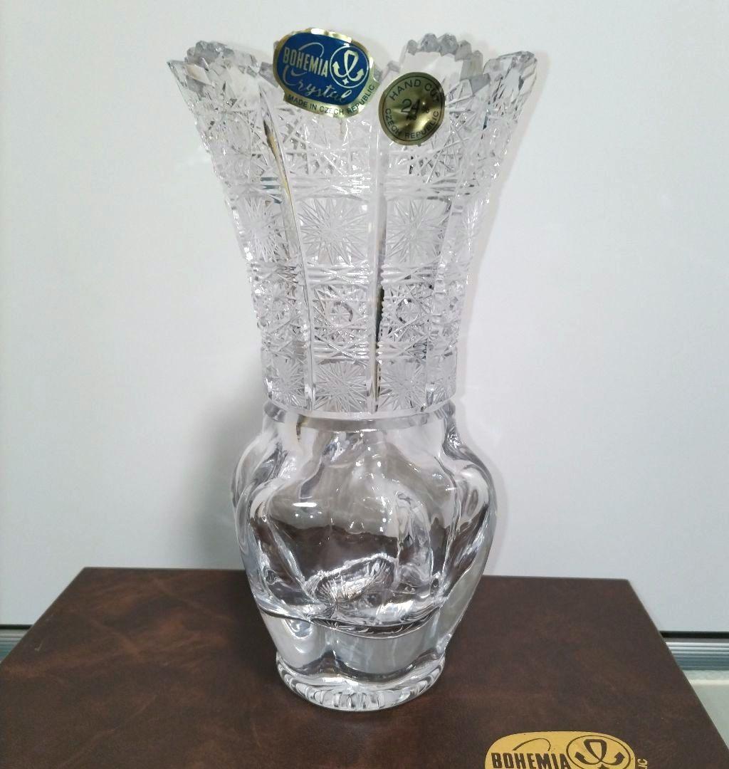 【新品未使用品】ヴィンテージ チェコ ボヘミアクリスタル HAND CUT花瓶