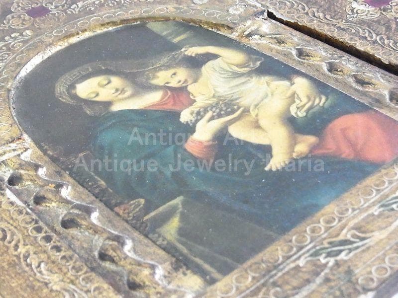 イタリア アンティーク　ピエール・ミニャール 葡萄の房を持つ聖母３枚続きの祭壇画