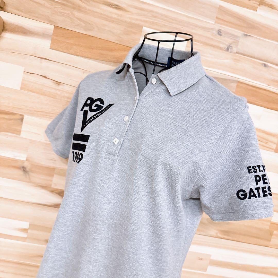 【パーリーゲイツ】フロッキー ロゴ 半袖ポロ ワンピース ゴルフ L グレー×黒
