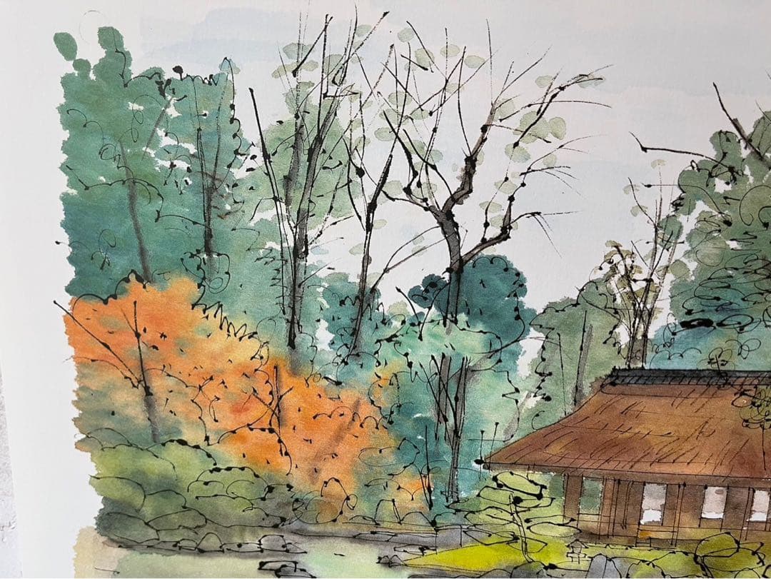 平山邦夫 素描画 平成洛中洛外図 寺 絵