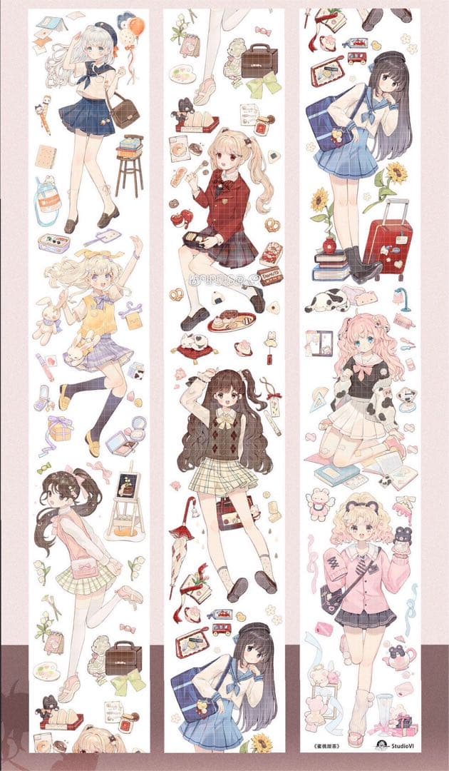 ま*る様 人物マステ　新品巻売り　(女の子マステ　7点セット)