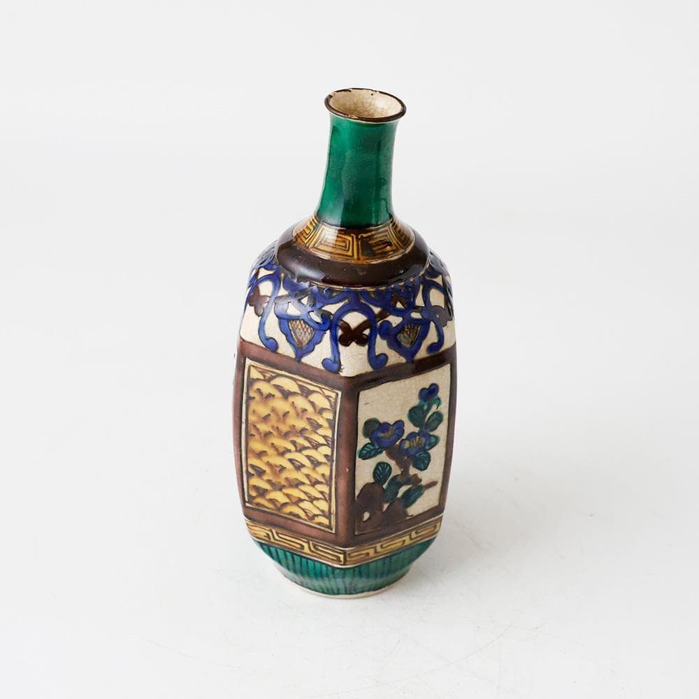 明治25年（1892年）購入の品 青手古九谷 徳利二客 花唐草文 金継共箱 酒器