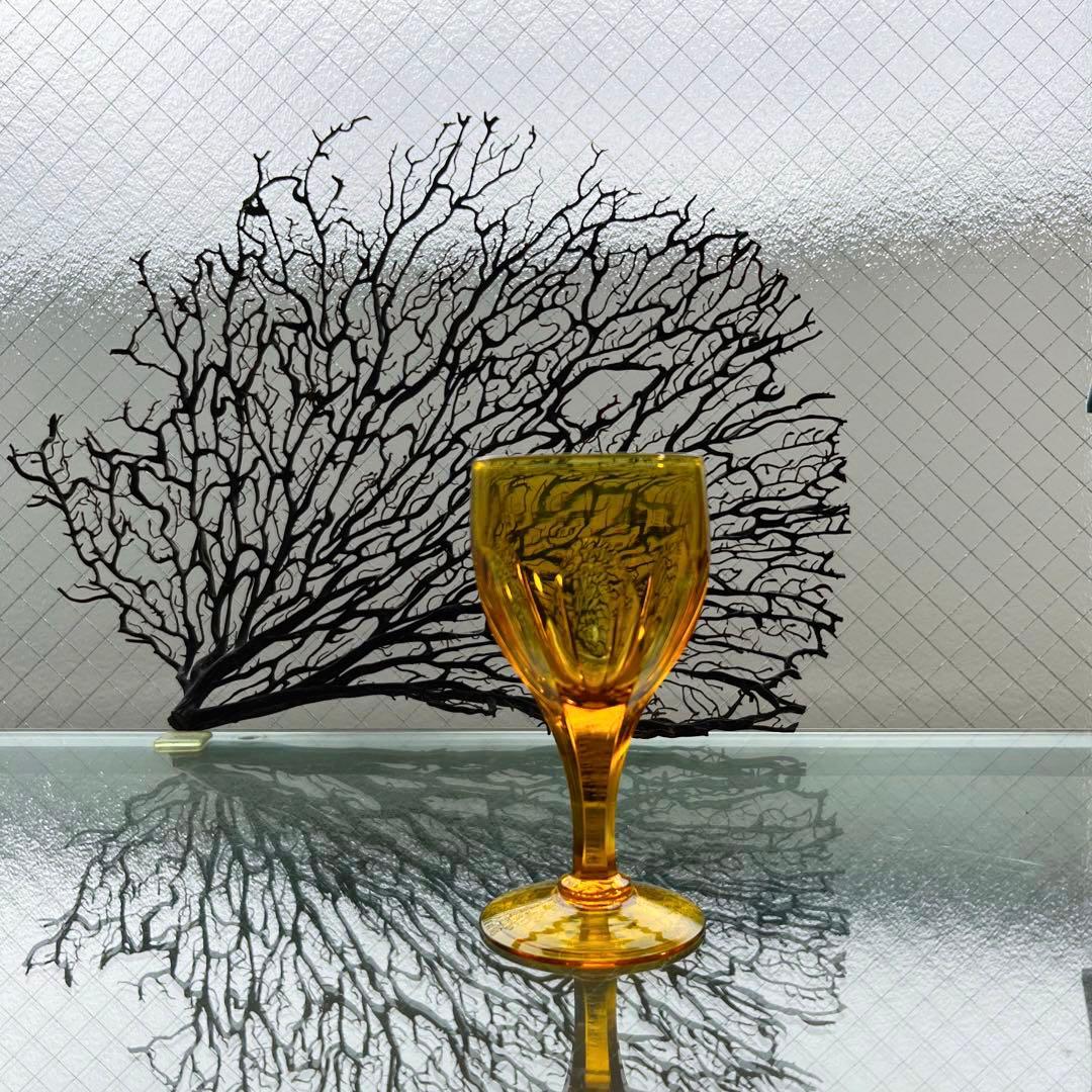 骨董　時代ガラス　希少鼈甲色　ライトアンバー飴色　オーバルカット　切子　ウラン