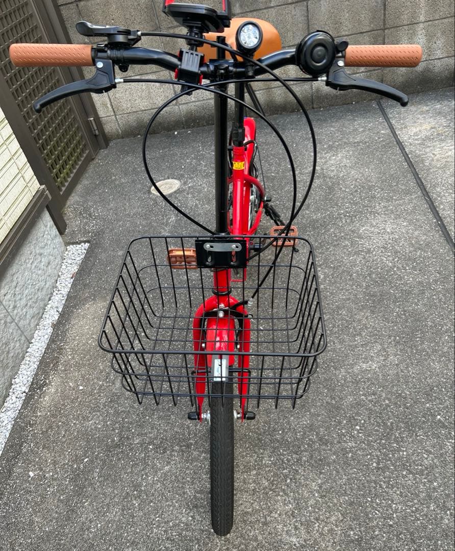 東京受渡 折り畳み自転車 20インチ 6段変速 赤 ライト・鍵・スマホホルダ付