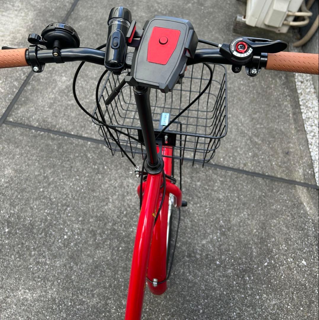 東京受渡 折り畳み自転車 20インチ 6段変速 赤 ライト・鍵・スマホホルダ付