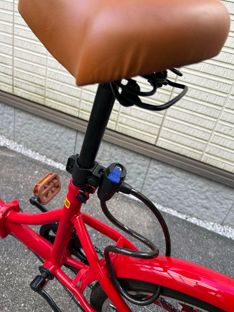 東京受渡 折り畳み自転車 20インチ 6段変速 赤 ライト・鍵・スマホホルダ付