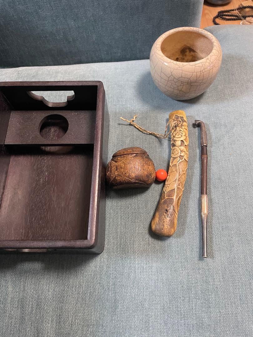 【昭和レトロ】 木製煙草盆・キセル付