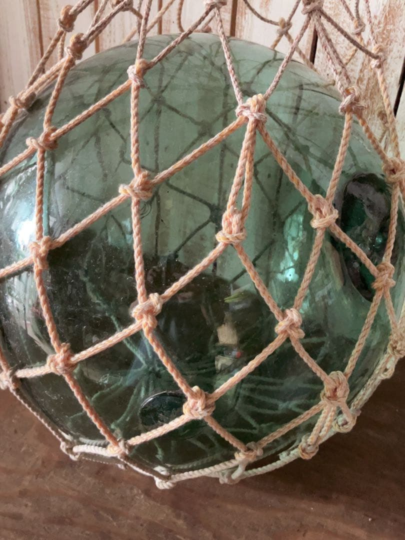 ヴィンテージ　特大　大きな　ガラス球　浮ガラス オブジェ 緑色 球形ガラス