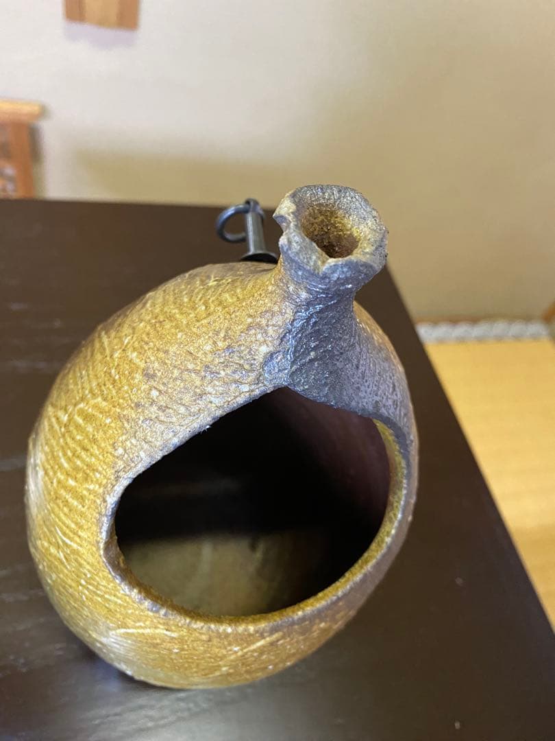 茶道具/花入 『備前くりぬき掛花入』 岡田輝 共箱 茶の湯