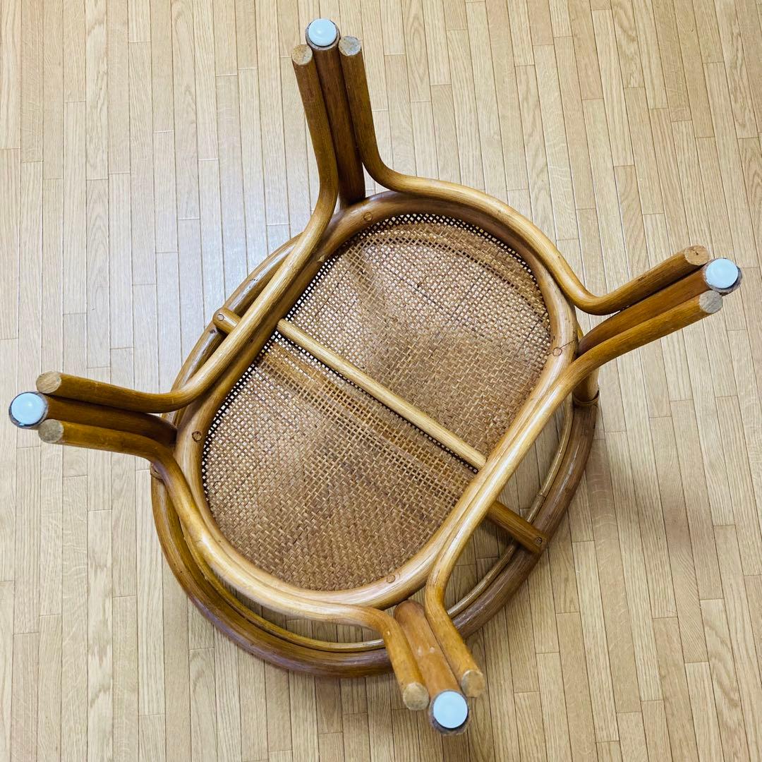 ヴィンテージ　ラタン　ガラス　天然素材　ローテーブル　ガラステーブル