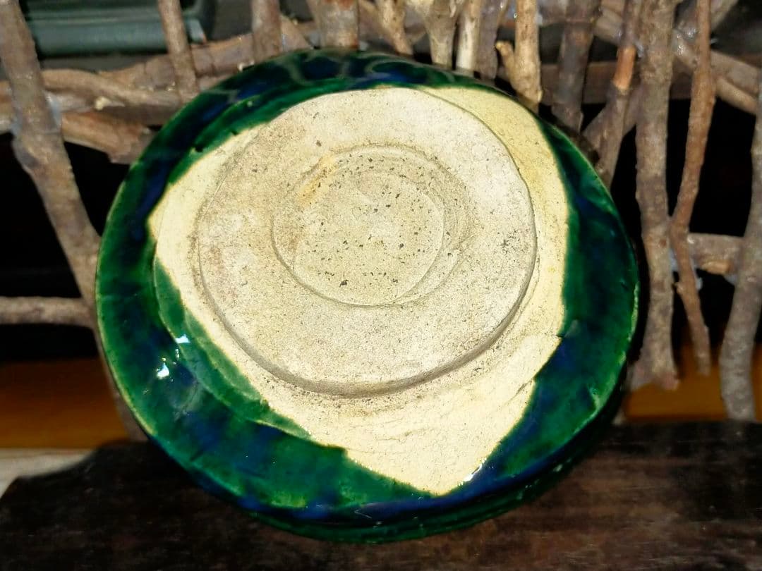 ♥美濃焼　総織部　茶碗　無銘　織部　骨董　古玩