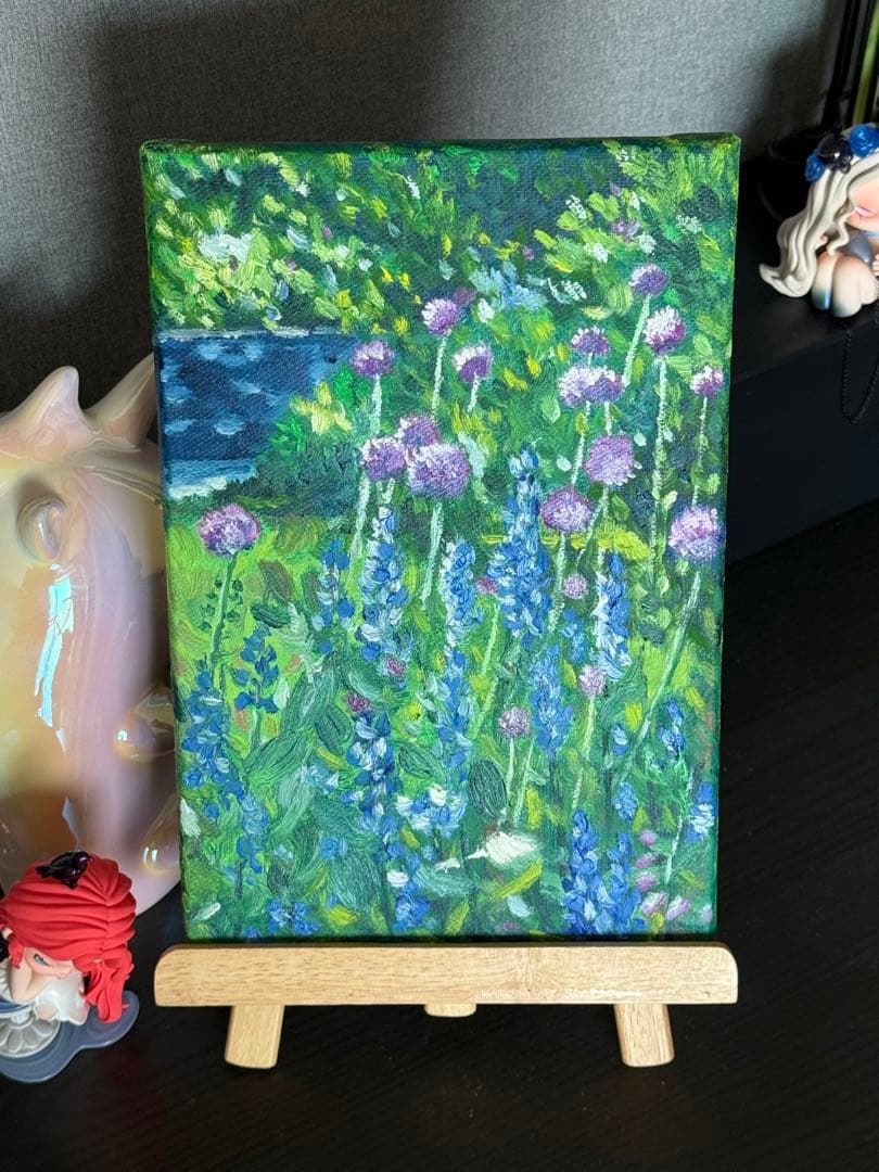 「ガーデンの午後」　手描き　油絵　風景画　原画　油彩画　印象派