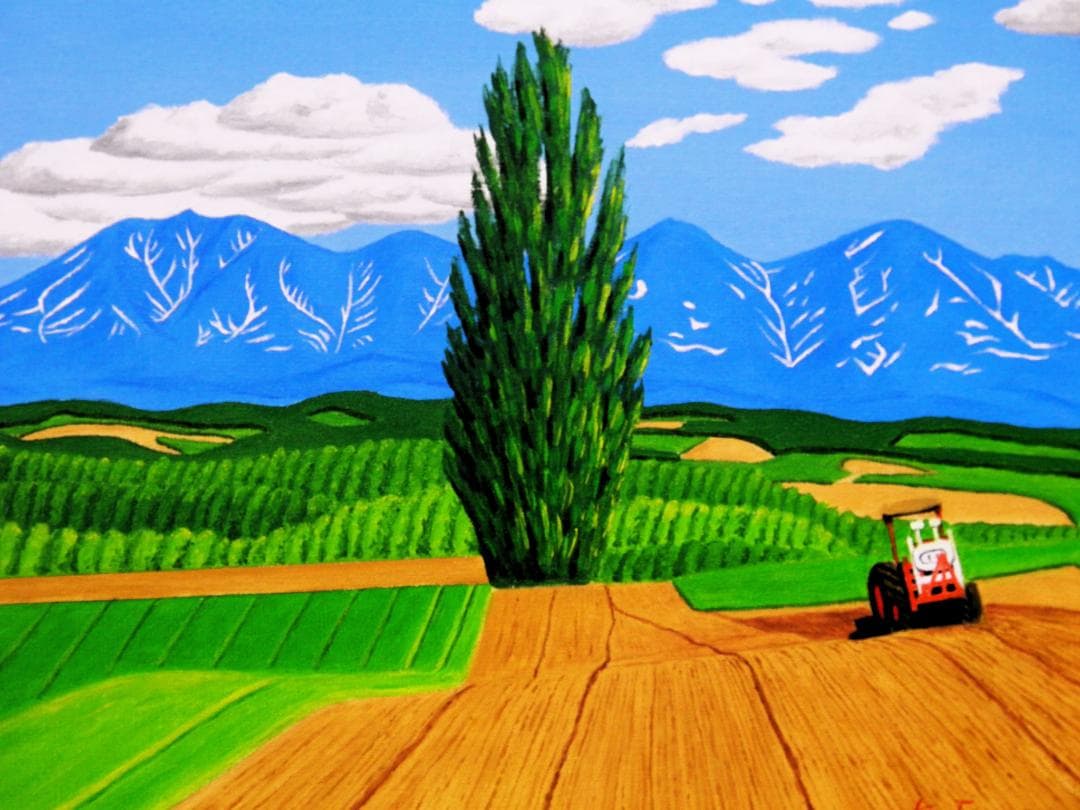 ★十勝連峰ケンとメリーの大木・肉筆油彩画・F6キャンバス