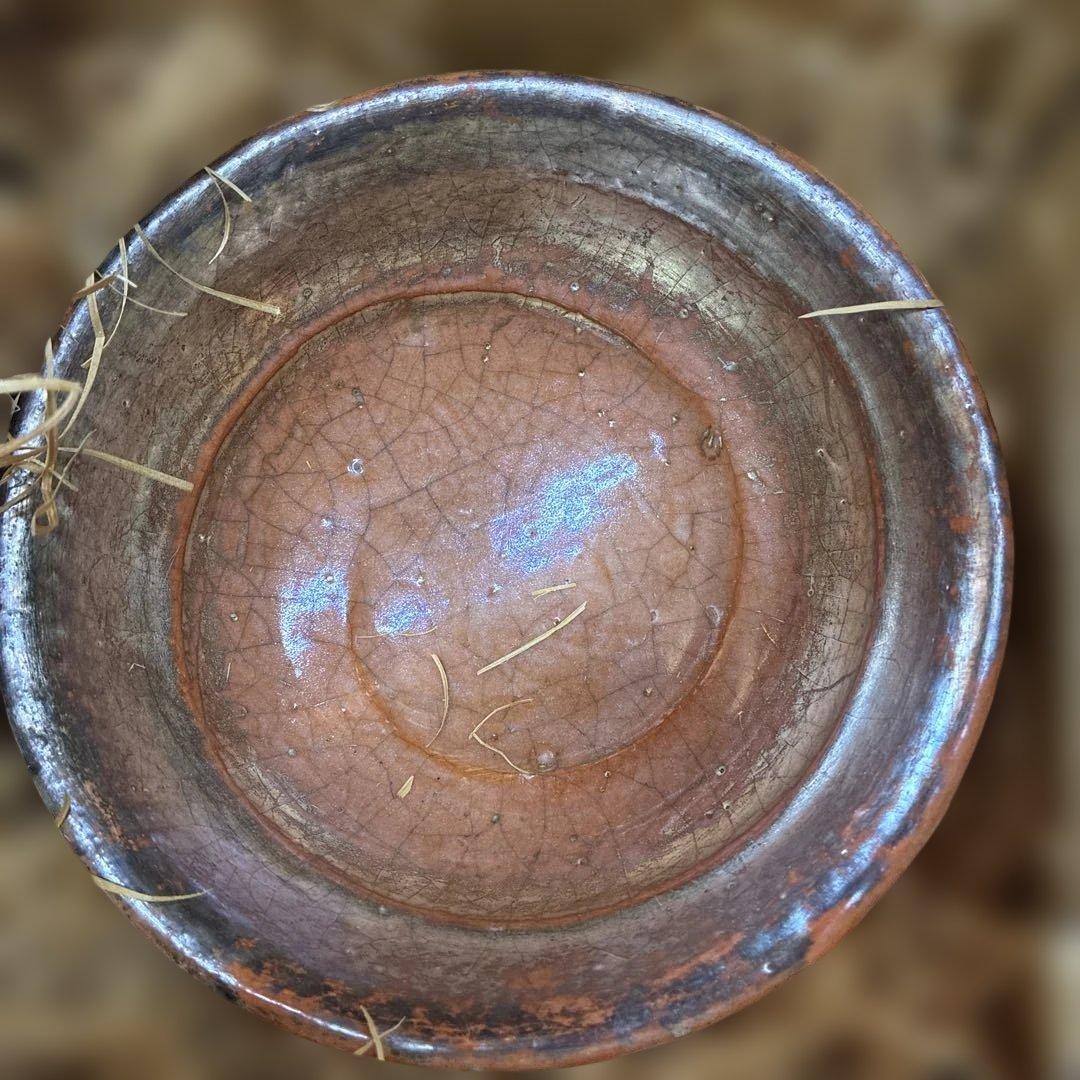 オレンジ陶器ボウル 金色の縁取り