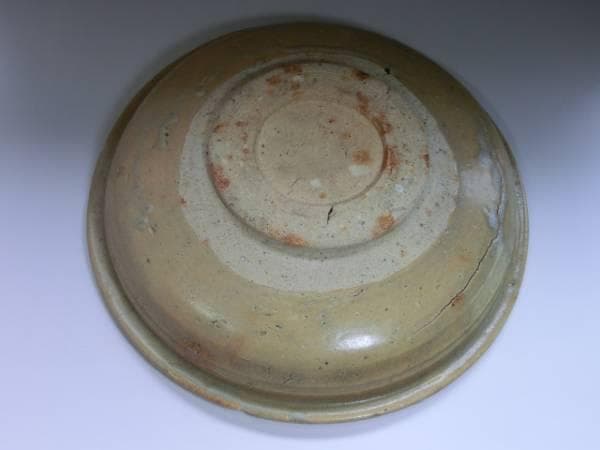 大皿■古黄瀬戸 石皿 江戸期 古い土物 平鉢 傷有 時代物 骨董品■39.3cm
