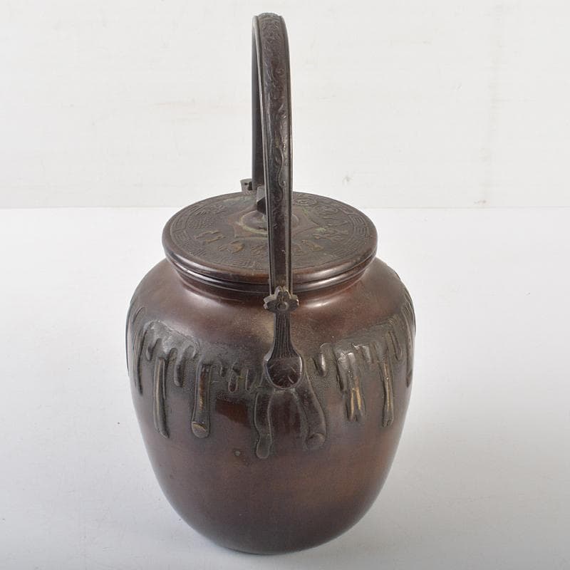 煎茶道具　唐銅　雨垂文様　水注　水次　銅瓶　合わせ箱　M　R6543