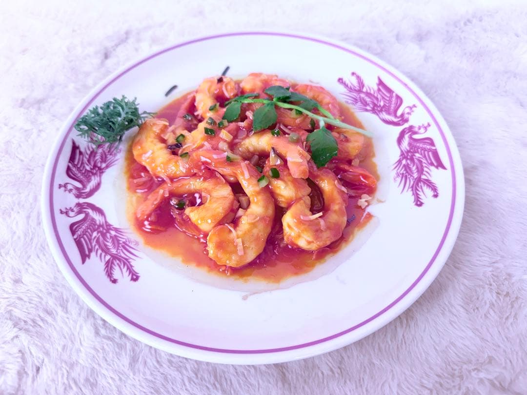 昭和レトロ エビチリ 食品サンプル 直径約26cm 町中華 中華料理