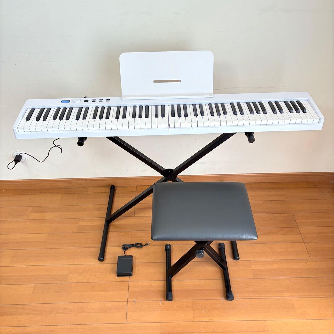 【美品・スタンド/椅子付属】折りたたみ式 充電式 88鍵盤 電子ピアノ