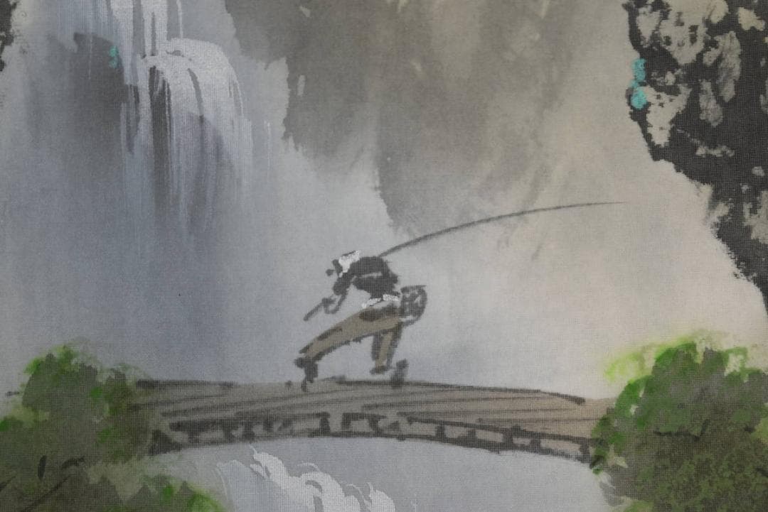 【真作】西脇繁華/山家滝釣人図/山水図/掛軸☆宝船☆AB-343