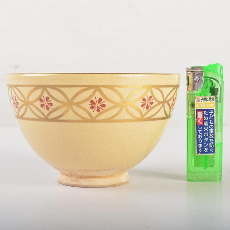 茶道具　京焼　平安　香泉造　色絵金彩　七宝文　茶碗　猗々斎極め箱　V　R7215