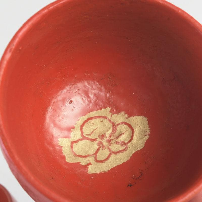 時代漆器　根來塗　梅蒔絵　盃　一對　N　9849