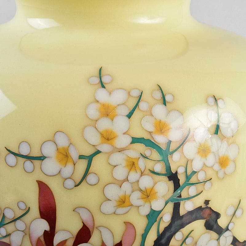 七宝焼　四君子文　花瓶　時代箱付　D　R9122B