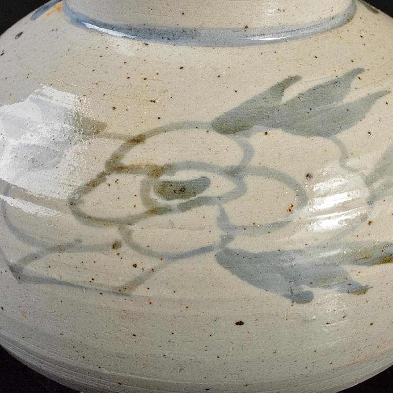 朝鮮美術　李朝　高麗白磁　染付　花文　丸壷　D　R6758