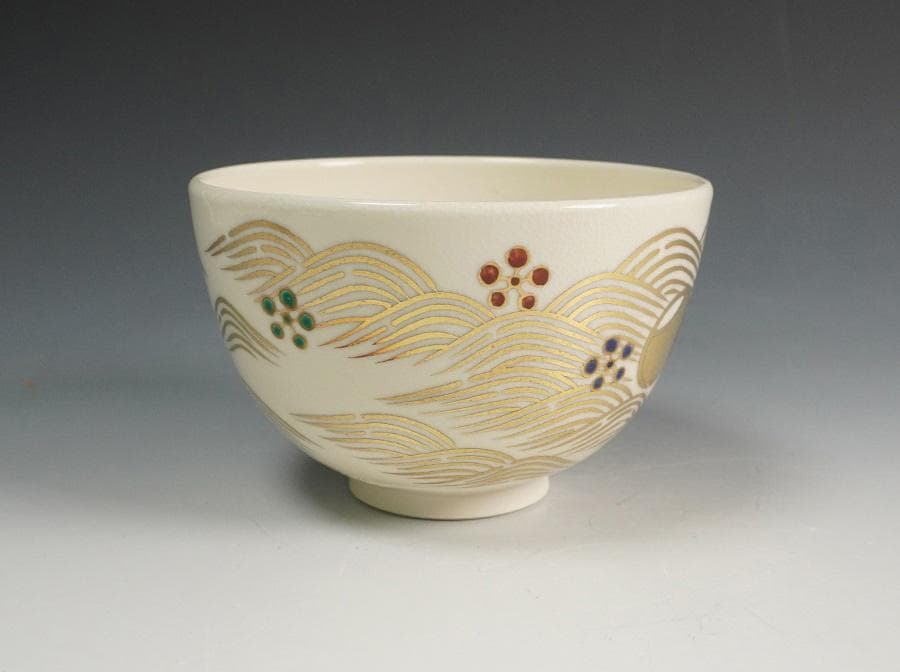 前大徳 福本積応書付 御室窯 三千家好 ツボツボ青海波茶碗