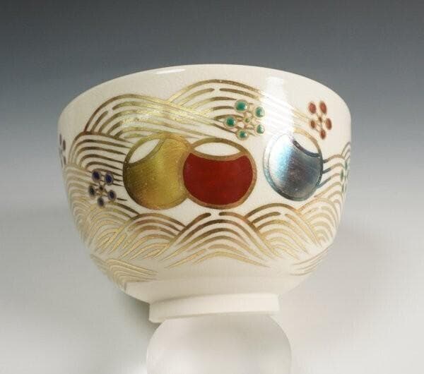 前大徳 福本積応書付 御室窯 三千家好 ツボツボ青海波茶碗