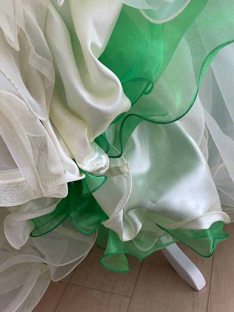 社交ダンス　スタンダードドレス ⭐️クリーム色&グリーン