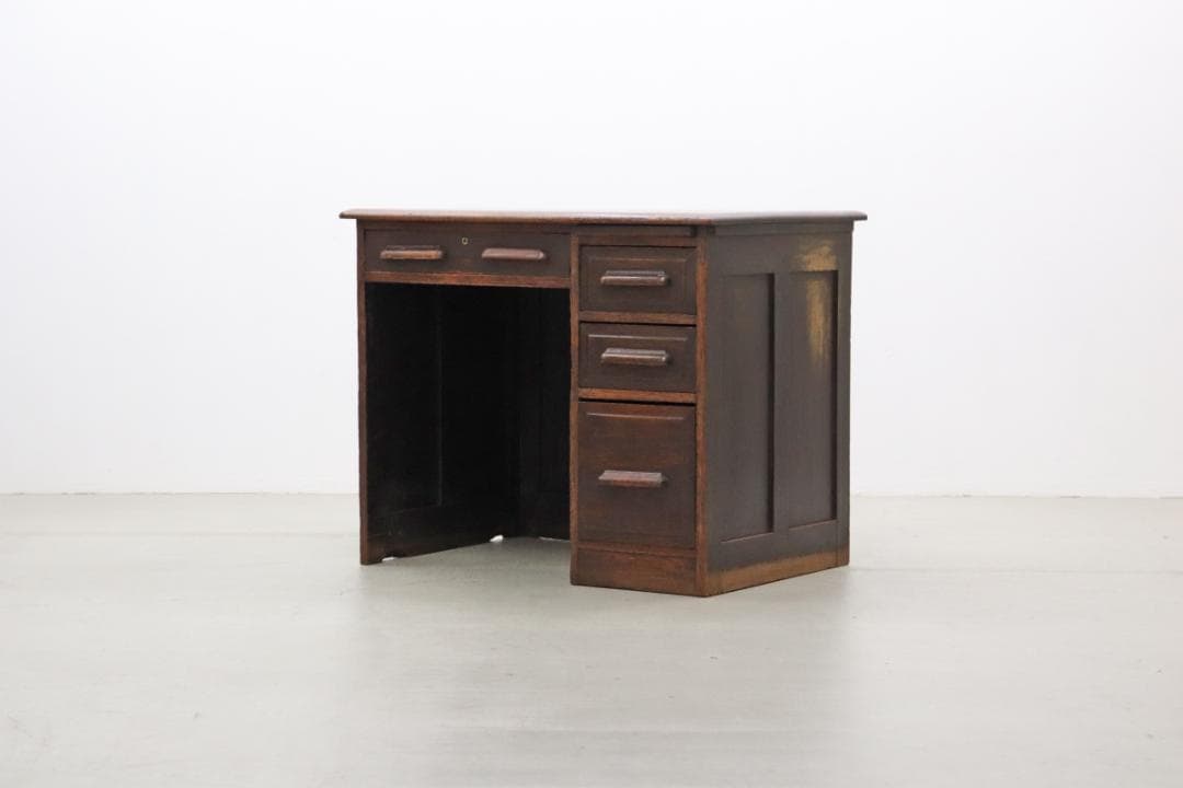 英国 イギリス オーク材 ヴィンテージ 片袖デスク 引き出し 机 書斎 学習