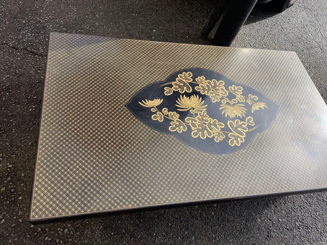 輪島塗 東恒博 溜塗 菊花　沈金 ローテーブル　在銘　蒔絵