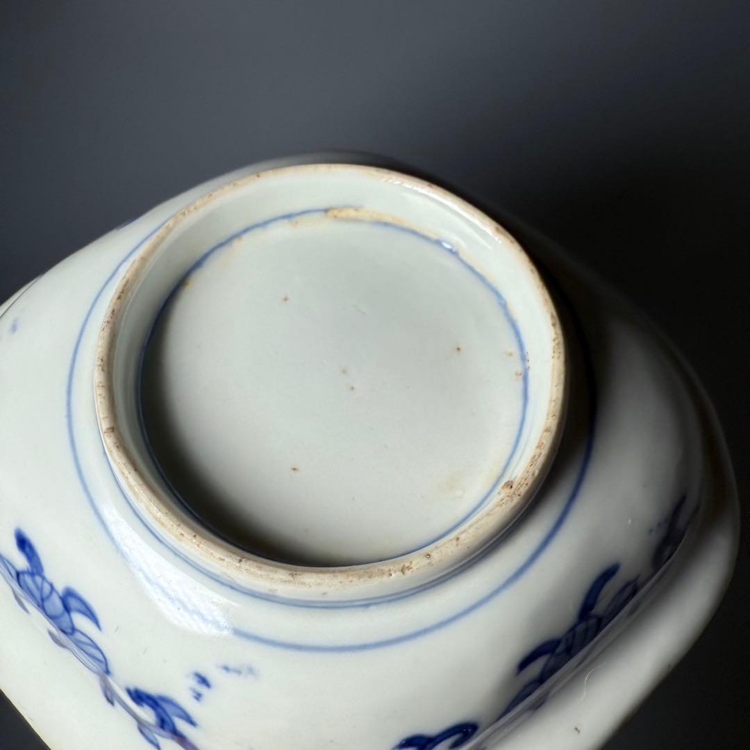 明治時代　色絵扇子文様菱形皿　10客　蝶　植物　古伊万里　アンティーク　食器