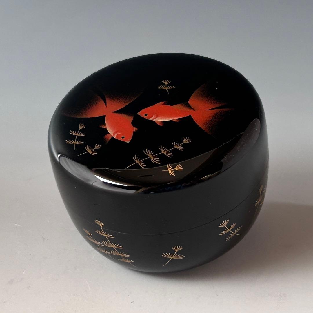 茶道具　輪島塗　金魚蒔絵　平棗　鈴谷鐵五郎　共箱　漆芸　夏　涼しげ　キンギョ