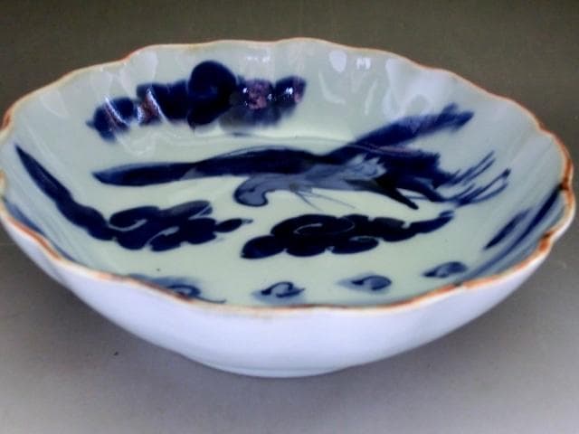 皿■古伊万里染付なます皿 19客 鶴 雲 鳥 蛇の目高台 古い膾皿 骨董品■